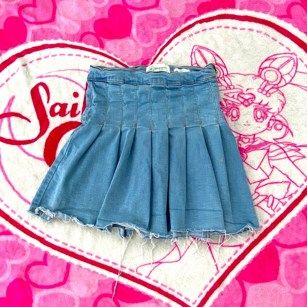 Denim Pleated Skirt
